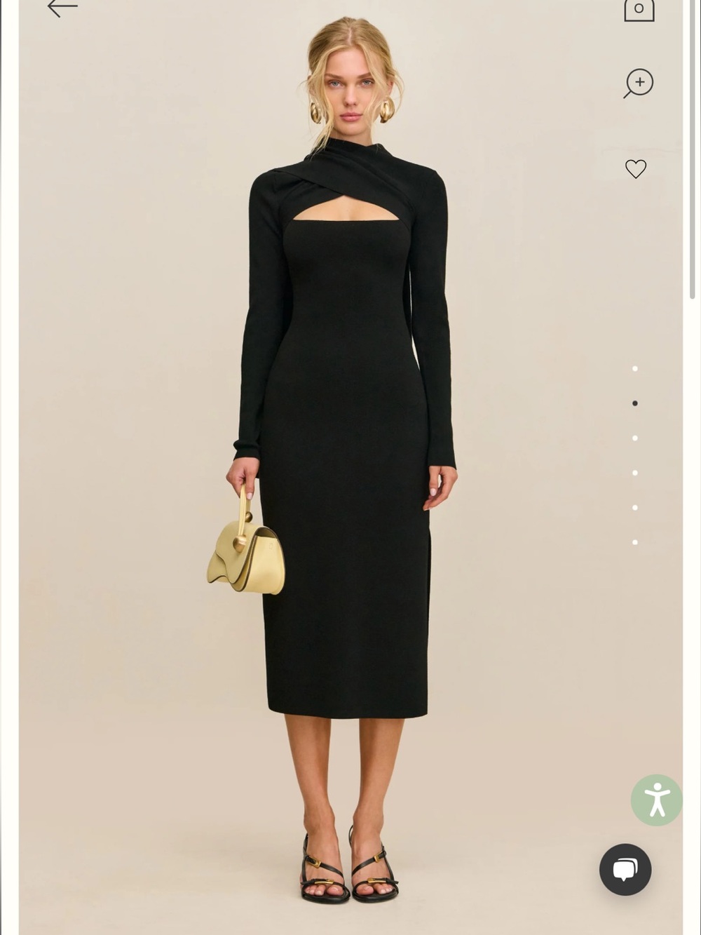 cult gaia coletta black knit fitted midi LBD dress size large